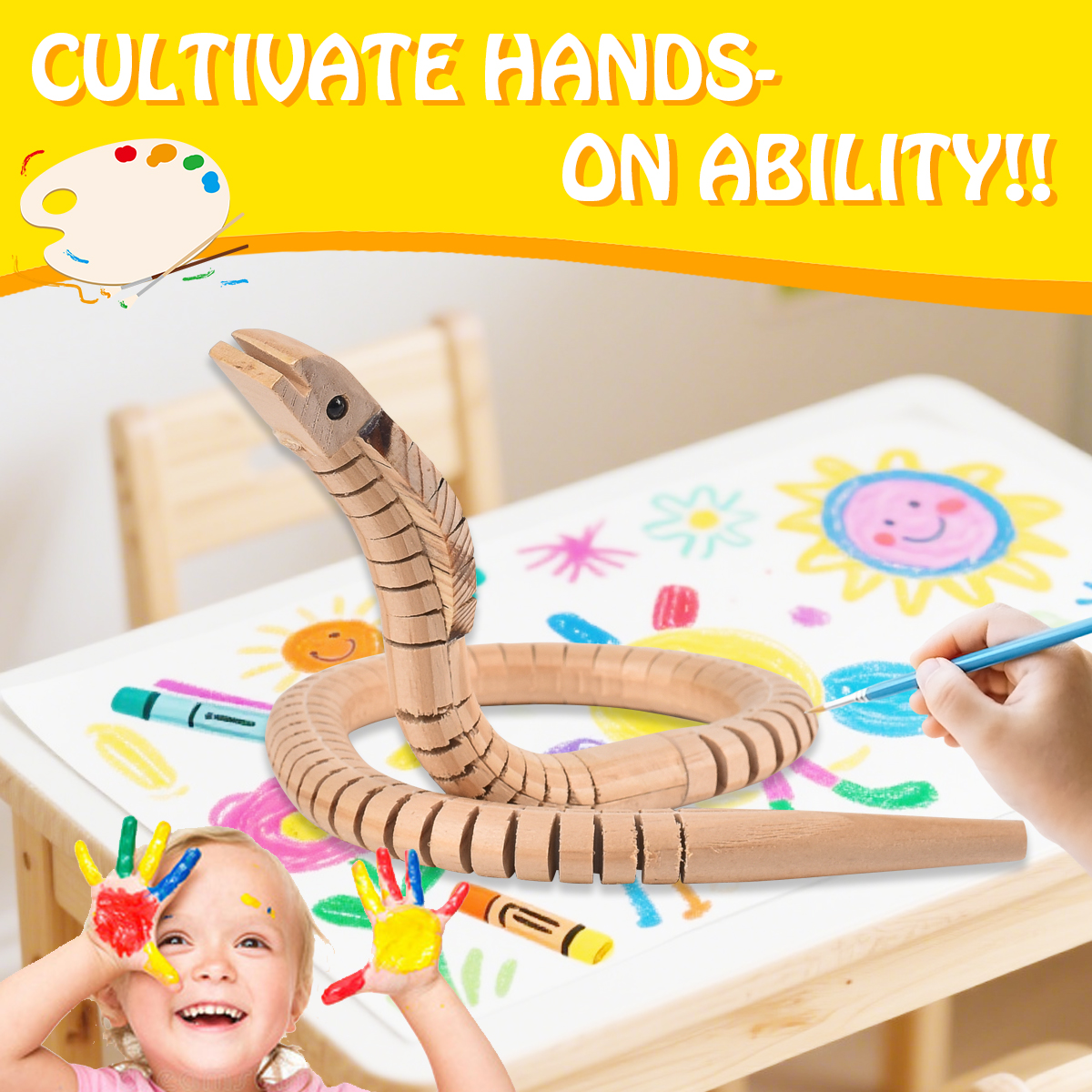 2025 Eco-Friendly Wooden Toy Wiggle Snakes for Kids Creative Pine Wood Self-Adhesive Snake Puzzle Educational Toy