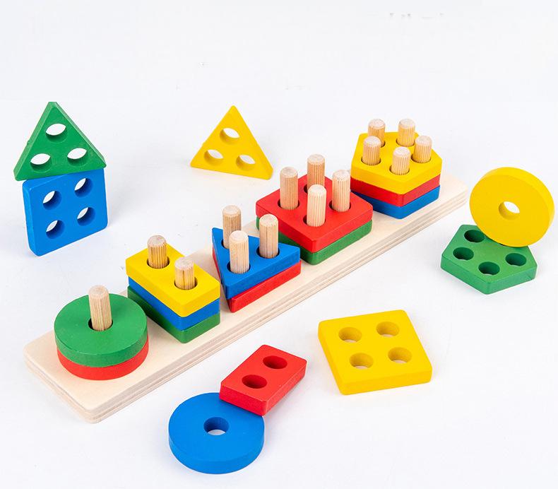 Non-toxic Stacking Blocks Color Recognition Puzzles Eco-friendly Montessori Educational Wood Toy for 1-3 Year