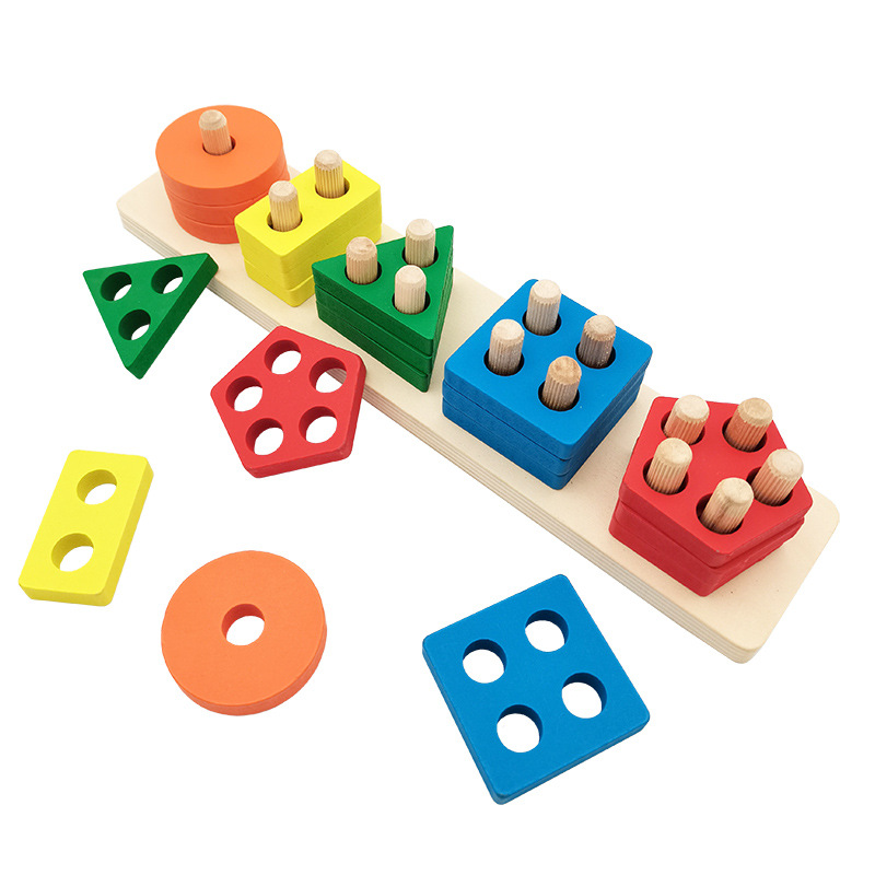 Non-toxic Stacking Blocks Color Recognition Puzzles Eco-friendly Montessori Educational Wood Toy for 1-3 Year