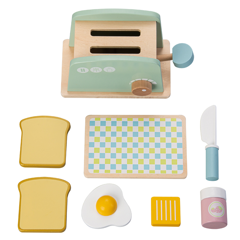 Children's Wood Pretend Play Preschool Kitchen Food Toy Toaster Play Set for Kids