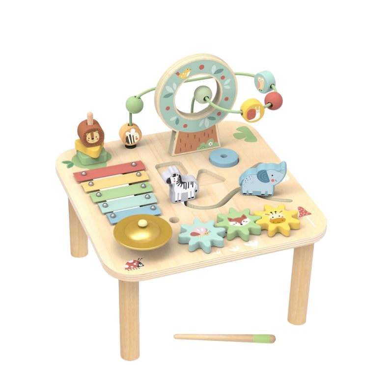 Children's Wooden Activity Table Game Toy Music Beaded Gear Animal Multifunction Table Play Toy