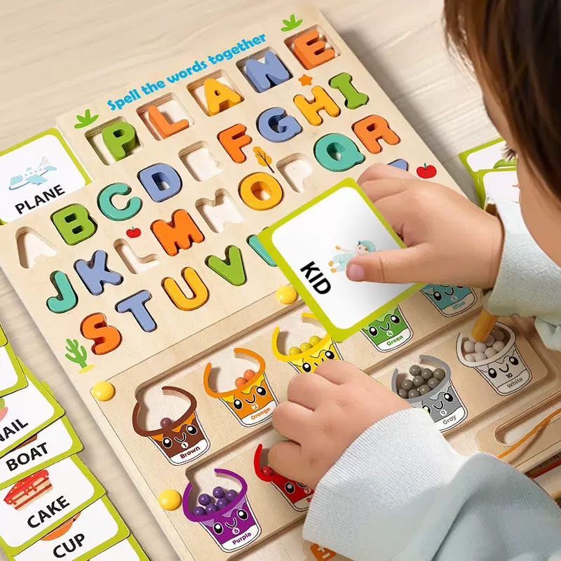 Multifunctional Wooden 3D Spelling Words Walking Beads Maze Puzzle Board Kid-Education Letter Recognition Toys CPC Sorting Game