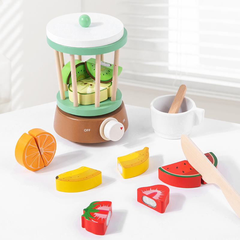 Wooden Kid Kitchen Toys Set with Bread Coffee Juice Maker Models-Packaged in Box