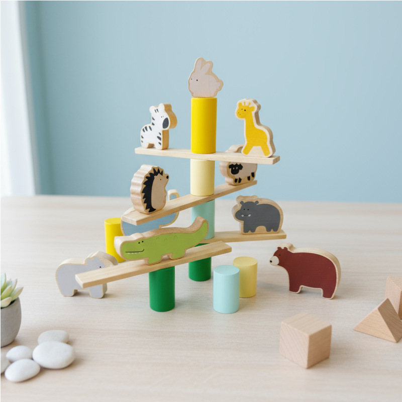 Montessori Creative Animal Balance Stacking Toy Children Learning Toy Wooden DIY Building Blocks Early Educational Toys for Kids