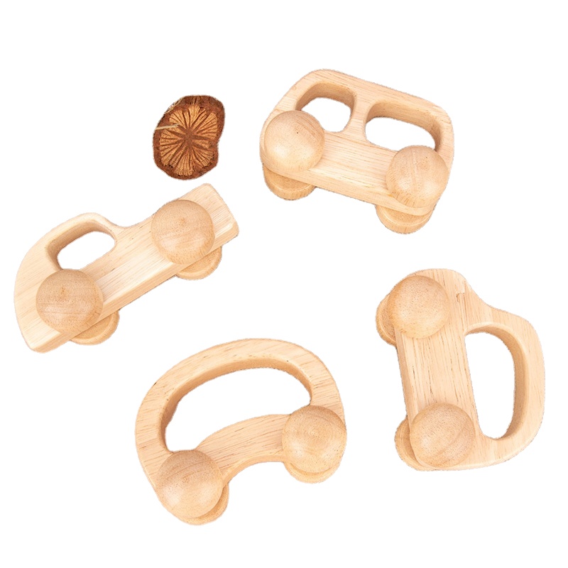 Factory Wholesale Beech Wooden Teething Toys Montessori Baby Grip Training Trolley Natural Mini Wooden Car for Kids
