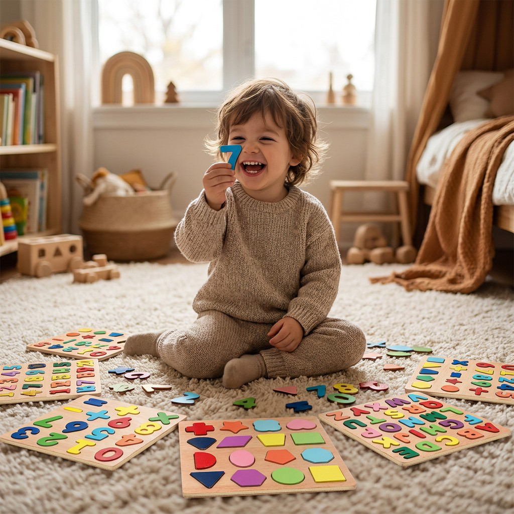 Wholesale Wooden Letter Number Shape Board Montessori Learning Alphabets 3D Puzzle Game DIY Educational Toy for Kids Boys Girls
