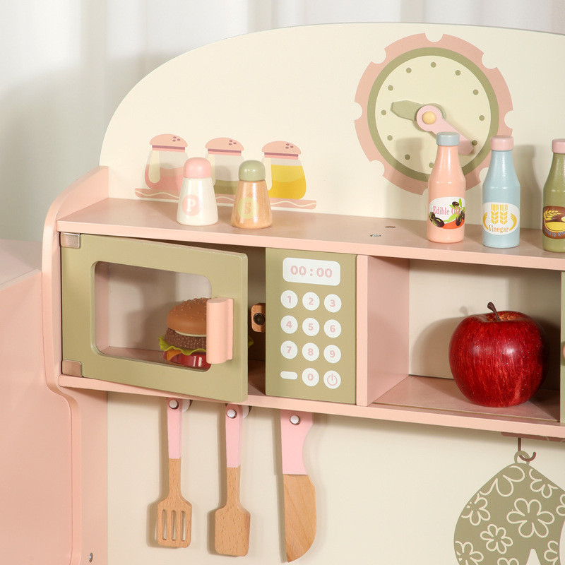 Unisex Customizable Pink &amp; Green Wooden Play Kitchen Set Kids' DIY Educational Toy Mini Cook Kitchen for Preschoolers