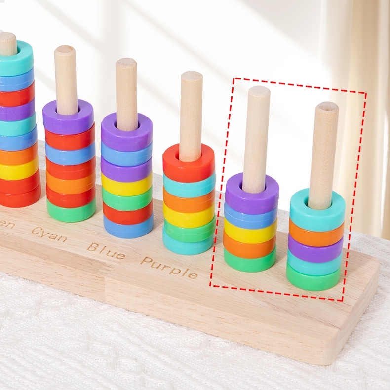 Color Recognition Sorting Sensory Toy Wooden Color Sorting Stacking Toys Rainbow Rings Game
