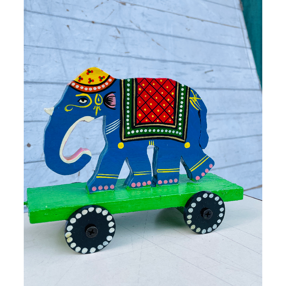 Eco-Friendly Durable Wooden Handcrafted Elephant Toy Wheels Traditional Pull Animal Figurine Decorative Handicraft Gift for Kids