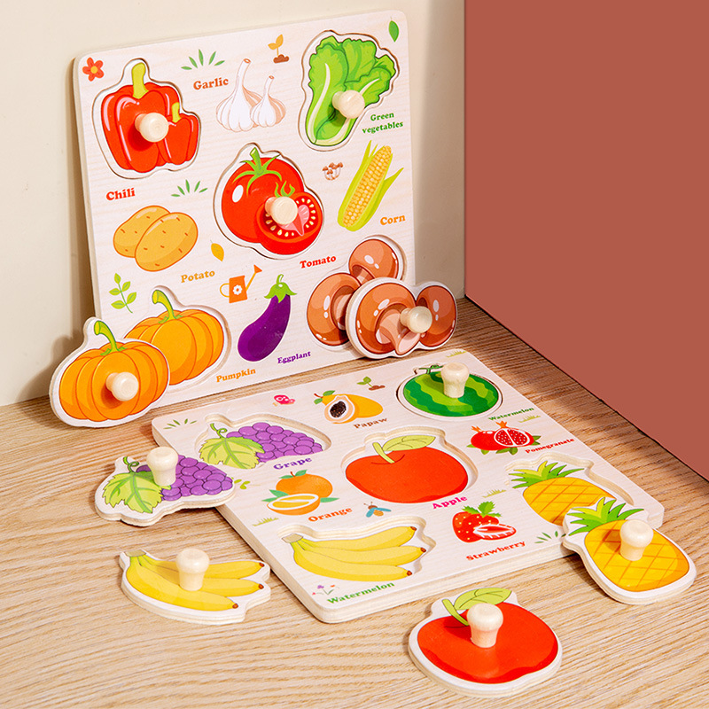 Wooden Hand Grasp Board Toys Kids Educational Shape Matching Game Baby Montessori Cognition Board Toy Children Learning Puzzles