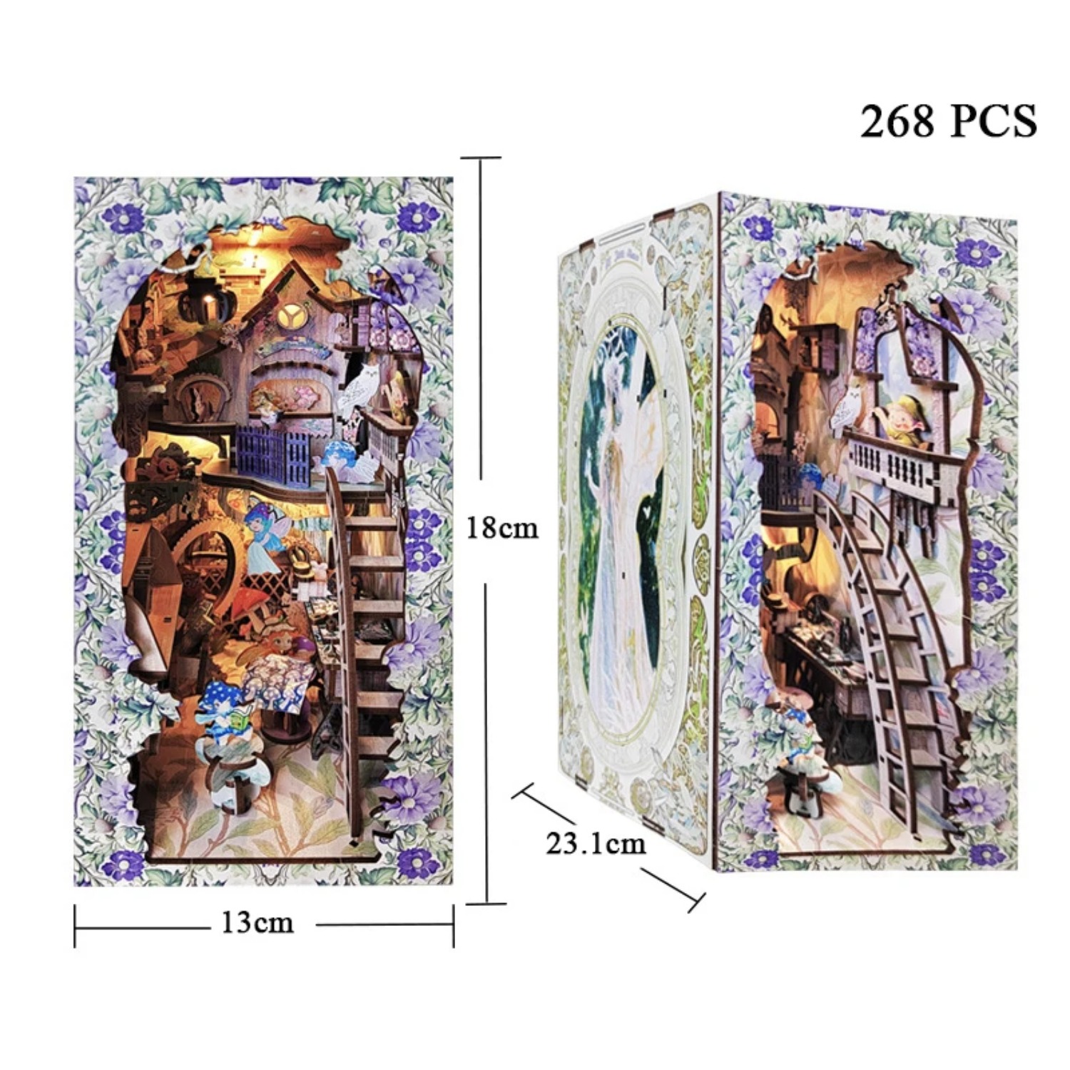 Hamaileon LED Miniature Model House Kit DIY Wooden Dollhouse Book Nook Set Q Version SJ-08 130x180x210mm Boxed Adults Teens