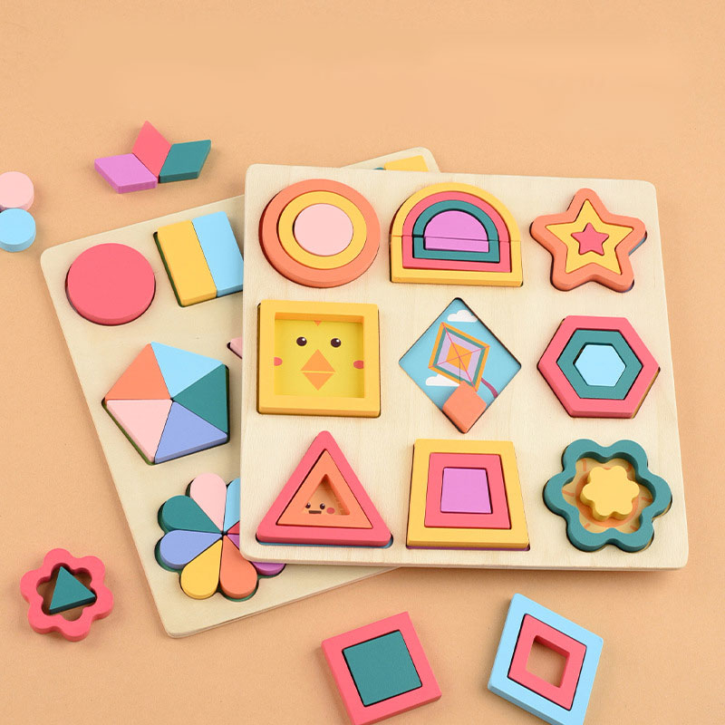 New Baby Montessori Geometric Shape Cognition Game Children Learning Toys Kids Creative 3D Puzzles Board Wooden Educational Toy