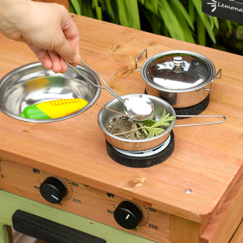 Unisex Preschool Play Set Outdoor Wooden Kitchen Pretend Play for Fun Role Play Set Cooking Games for Kids' Outdoor Activities