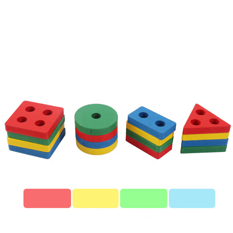 Wooden Geometric Shape Cognitive Matching Building Blocks Early Learning Educational Toys for Children