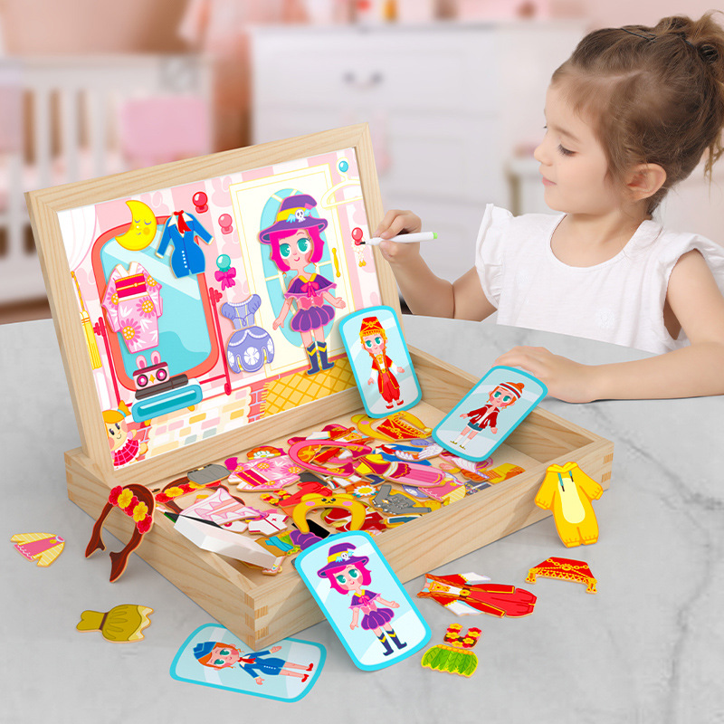 Wooden Dress up Dolls Girls Pretend Play Set Girls Fashion Toddlers Preschool Learning Toys Kids Birthday Gifts