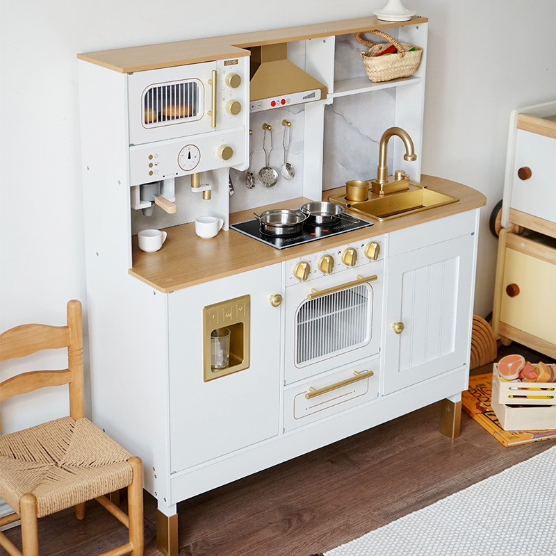 New Design Baby Play Home Wooden Kitchen Toys Set with Coffee Machine Factory Sale Educational Kids Pretend Play Cooking Toy Set