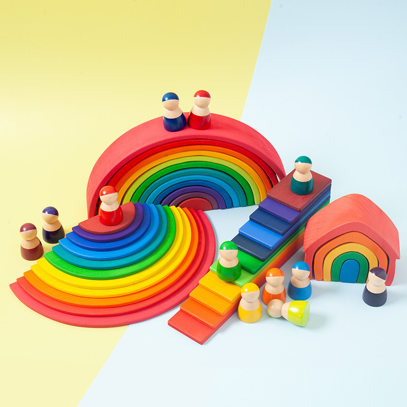 Children Baby rainbow Building Blocks Stacker Brinquedos Oyuncak Educational Montessori Toys Building Wooden Block Sets Wood Toy
