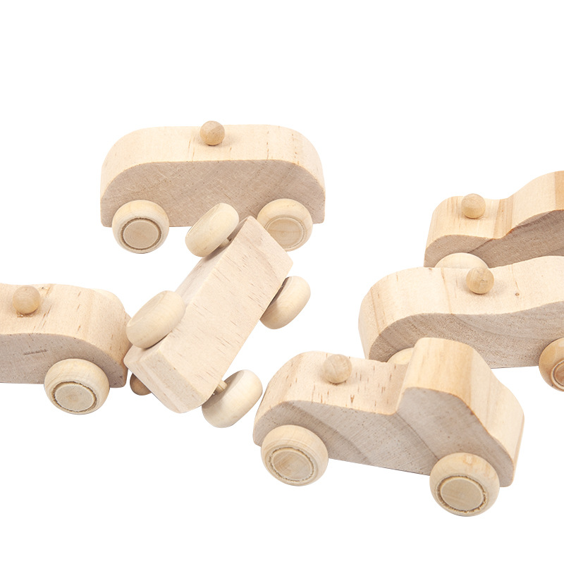 Funny Baby Toys Custom 6pcs Unfinished Kids Education DIY Drawing Painting Wooden Car Kit Toys