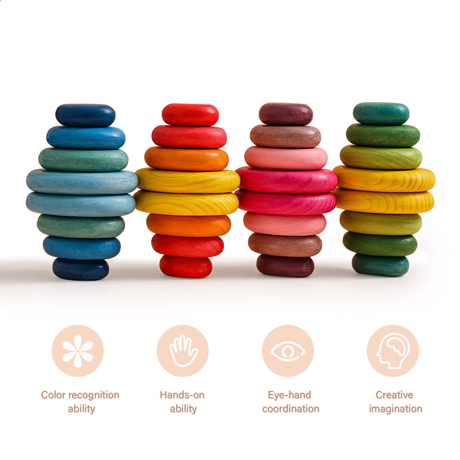 Autism Educational Safe Montessori 16 Pcs Extra-Large Smooth Wooden Sorting Stacking Rocks Toys for 1-3 Year Old
