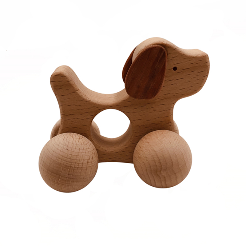 Wooden Push Along Puppy Dog Craft Living Room Decoration Wooden Pull Along Dog Craft Baby Toy