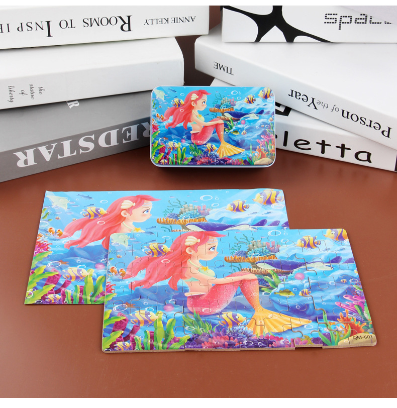 60-Piece Flat Puzzle for Children's Early Education Age 3-6 Iron Box Anime Cartoon Wooden Toys Made From Wood