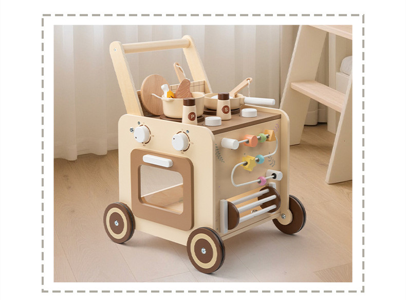 Wooden Baby Walker Baby Push Walker With Pretend Kitchen Montessori Sensory Activity Center Push Walker Toys for Babies L16E020