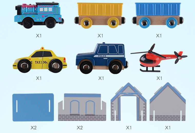 High Quality 80 PCS Wooden Train Railway Sets with Cars
