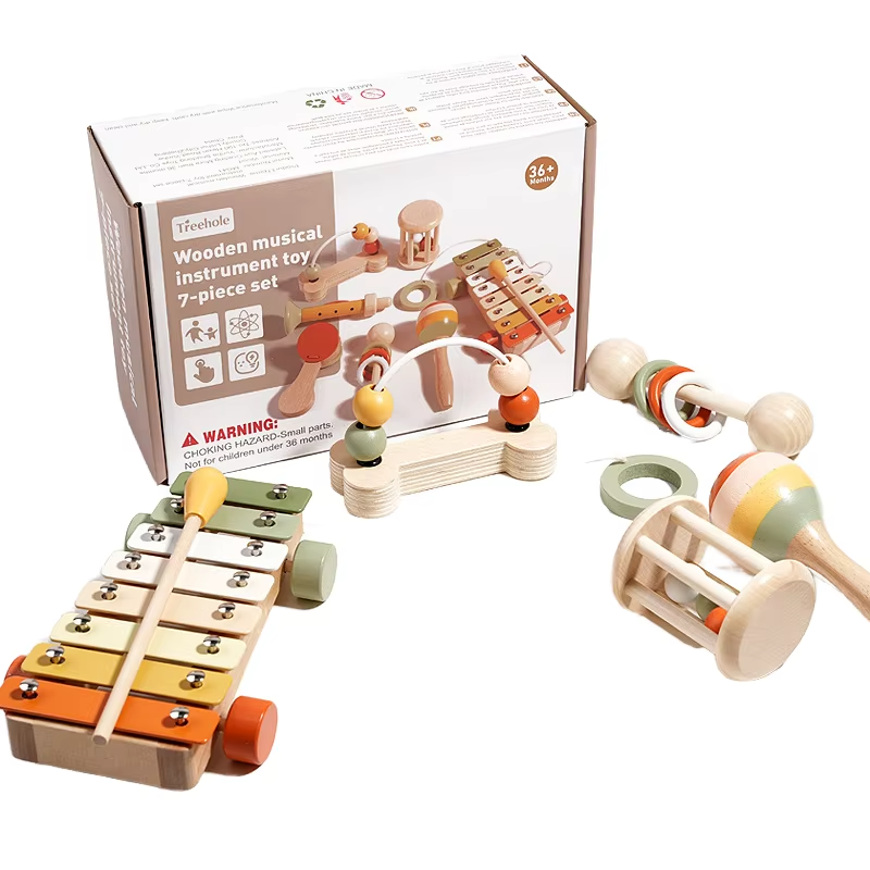 Baby Educational 7-Piece Wooden Musical Instruments Set EN71 Certified PC Montessori Music Sound Sensory Game Learning Toy