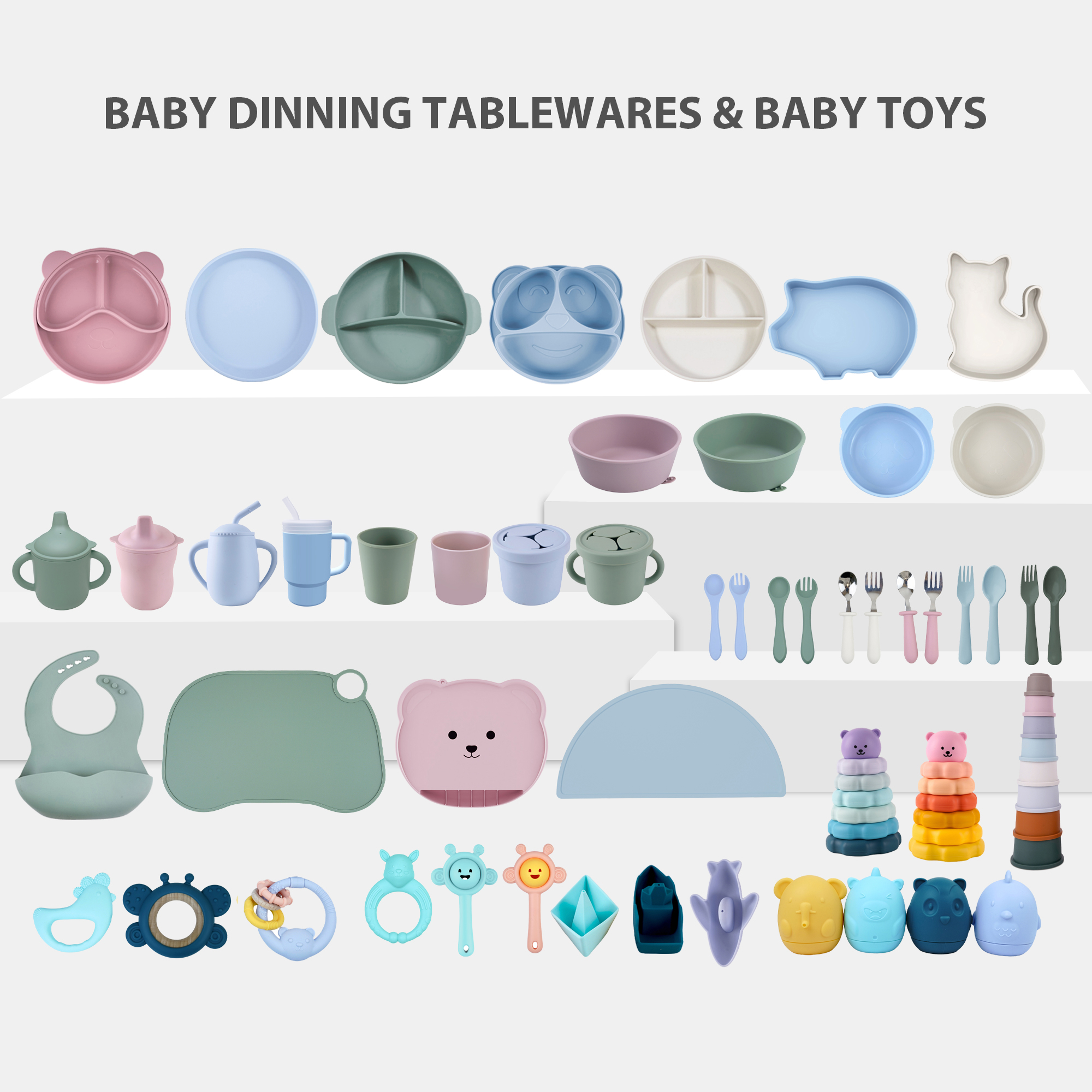 Kids 7Pcs Baby Play Educational Silicone Block Set Stacking Toys For Babies &amp; Toddlers Training Eating