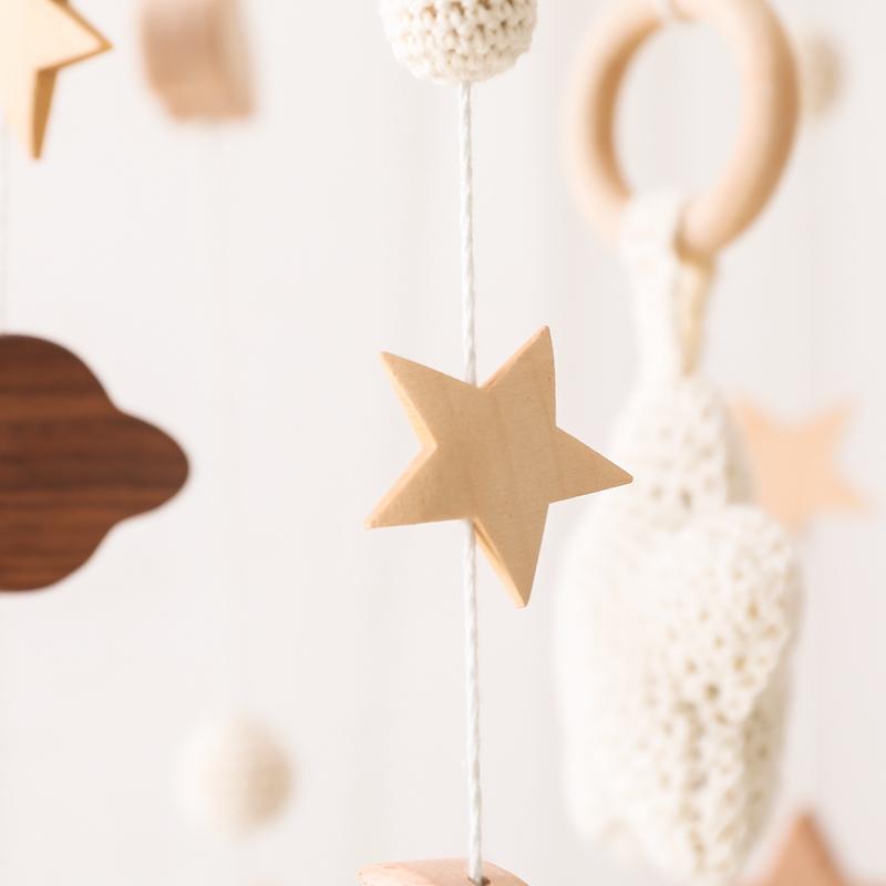 Natural Wooden Star Baby Crib Mobile Toys Nursery Decor Beech Wood Crochet Baby Mobile Felt for Crib