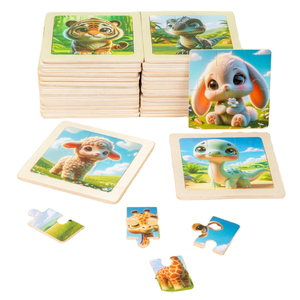 6-Piece Cartoon Animal Wooden Puzzle for Kids 2-3-5 Kindergarten Early Educational Toys Stacking Jigsaw for Babies