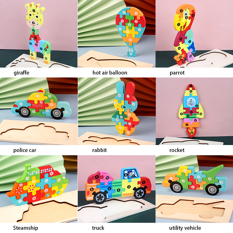 2021 Colorful Wooden 3D Montessori Educational Puzzle Toys for Children's Intelligence Development