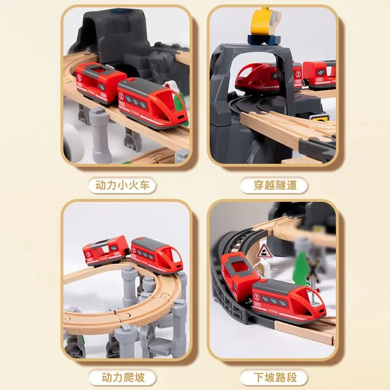 2026 Wholesale Chirstmas Kids Railway Electric Toy Wooden Model Mini Train Set
