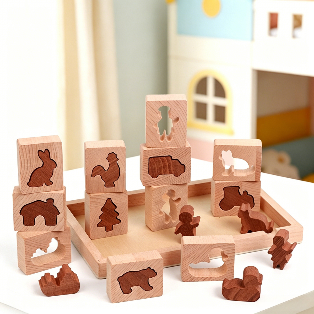 Montessori Educational Wooden Animal Stacking &amp; Sorting Block Set DIY Toy For Kids Aged 1+