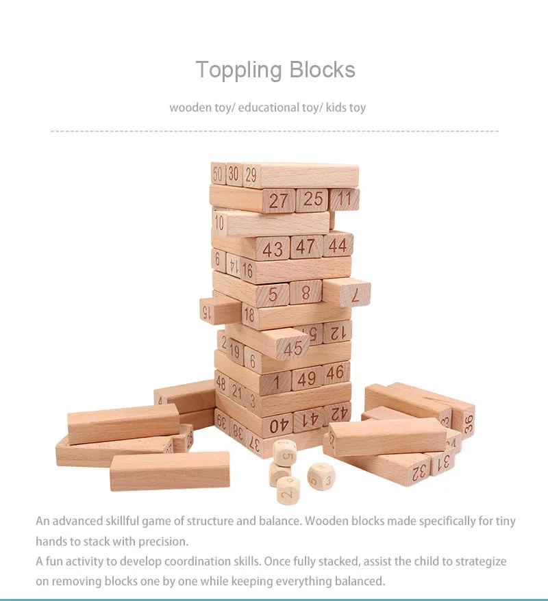 Wooden Toy Tumbling Tower Brick Building Game Toppling Blocks