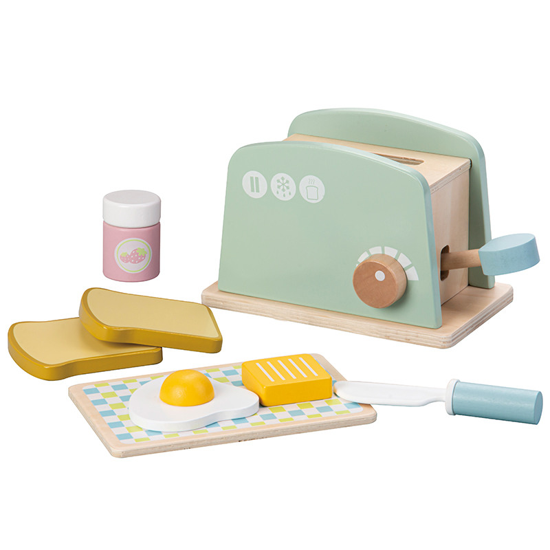 Children's Wood Pretend Play Preschool Kitchen Food Toy Toaster Play Set for Kids