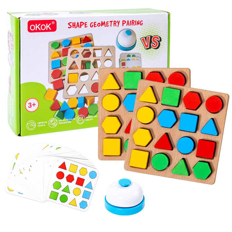 Wooden Geometric Shape Matching Game for Children (4-8 Years Old) Parent-child Interactive Educational Desktop Toy