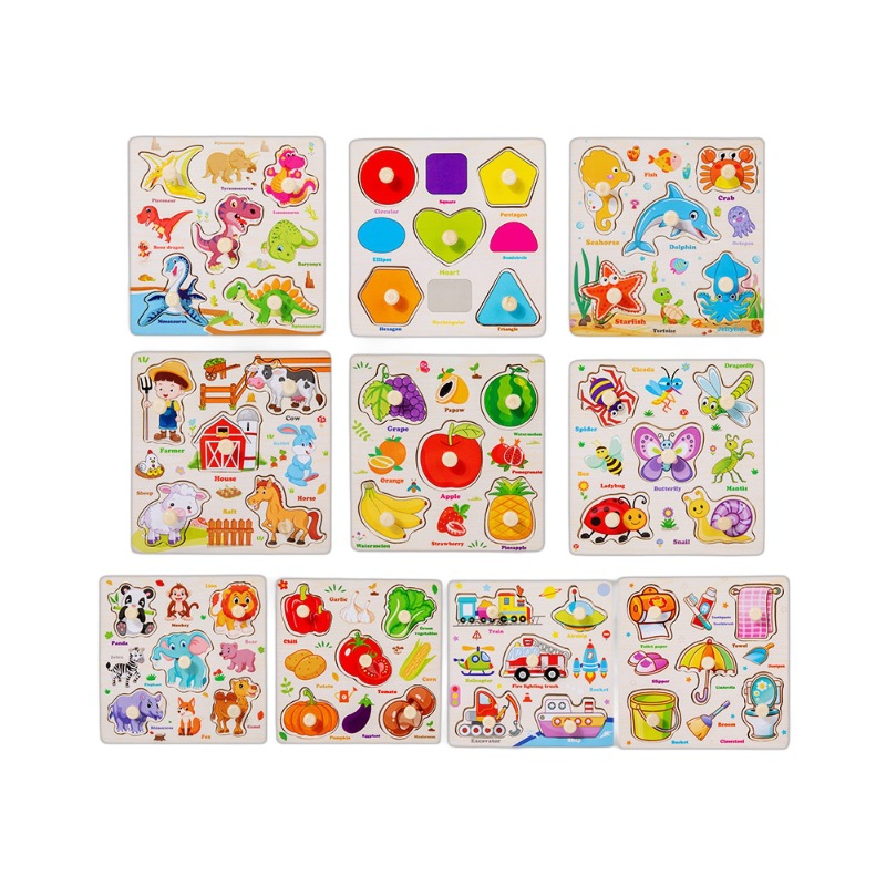 Wooden Hand Grasp Board Toys Kids Educational Shape Matching Game Baby Montessori Cognition Board Toy Children Learning Puzzles