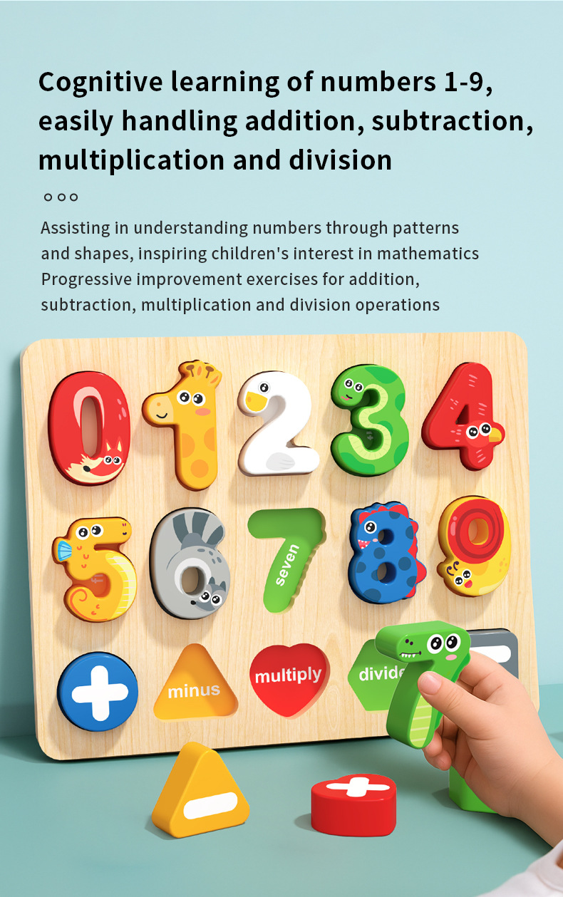 Children Wooden Puzzle Board Cartoon Number Alphabet Cognitive Color Shape Learning Puzzle Toy