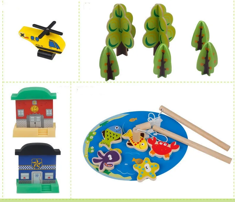80 PCS Wooden Fishing Game Train Set Railway Play Set for Kids