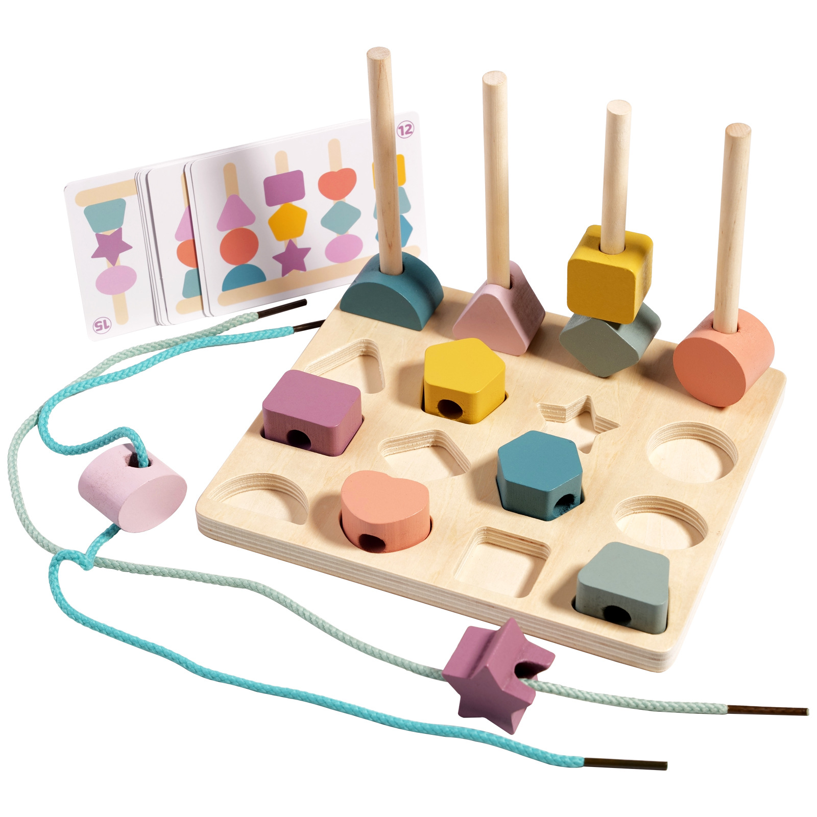 Montessori Children Wooden Macaron Building Block Sets Shape Cognition Stacking Match Games Baby Diy Toys for Kids Boys Girls