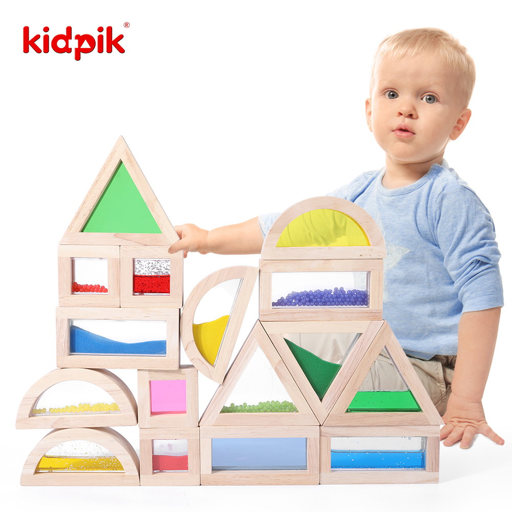Kidpik 16pcs Preschool Montessori Wood Building Block Multifunctional Learning Resources Early Educational Toys for Kids Toddler
