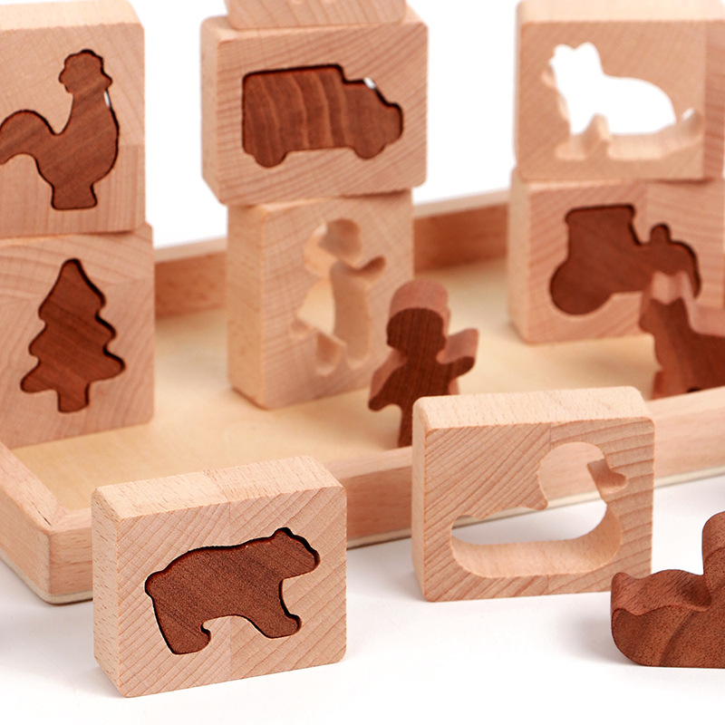 Montessori Educational Wooden Animal Stacking &amp; Sorting Block Set DIY Toy For Kids Aged 1+