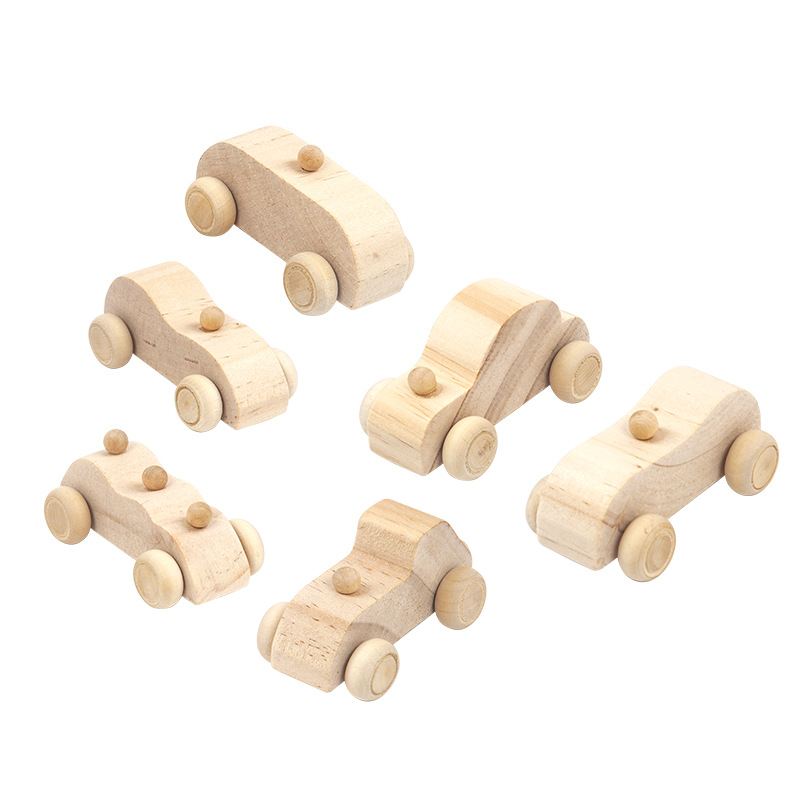Funny Baby Toys Custom 6pcs Unfinished Kids Education DIY Drawing Painting Wooden Car Kit Toys