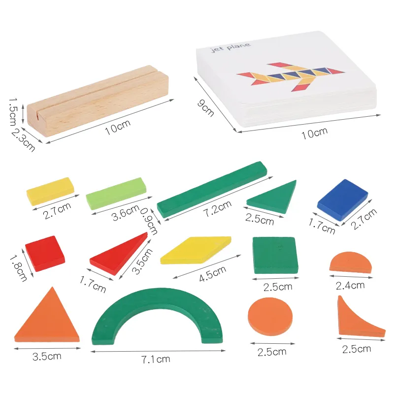 Fun Geometric Shape Puzzle Set Wooden Building Toy Bricks Blocks