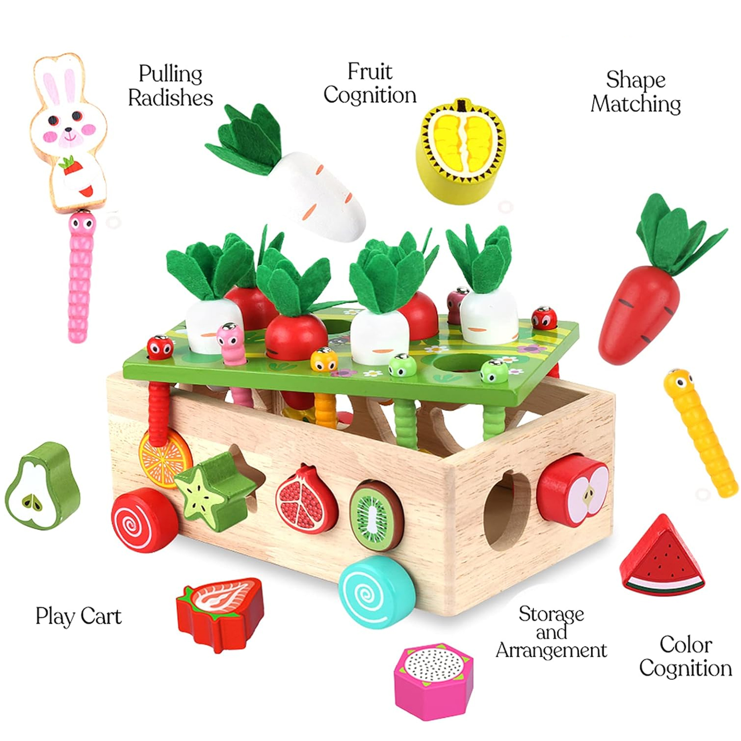 Carrot Harvest Game Wooden Shape Sorting Toy Car Kids Montessori Toys Preschool Early Learning Educational Toys for Baby Toddler