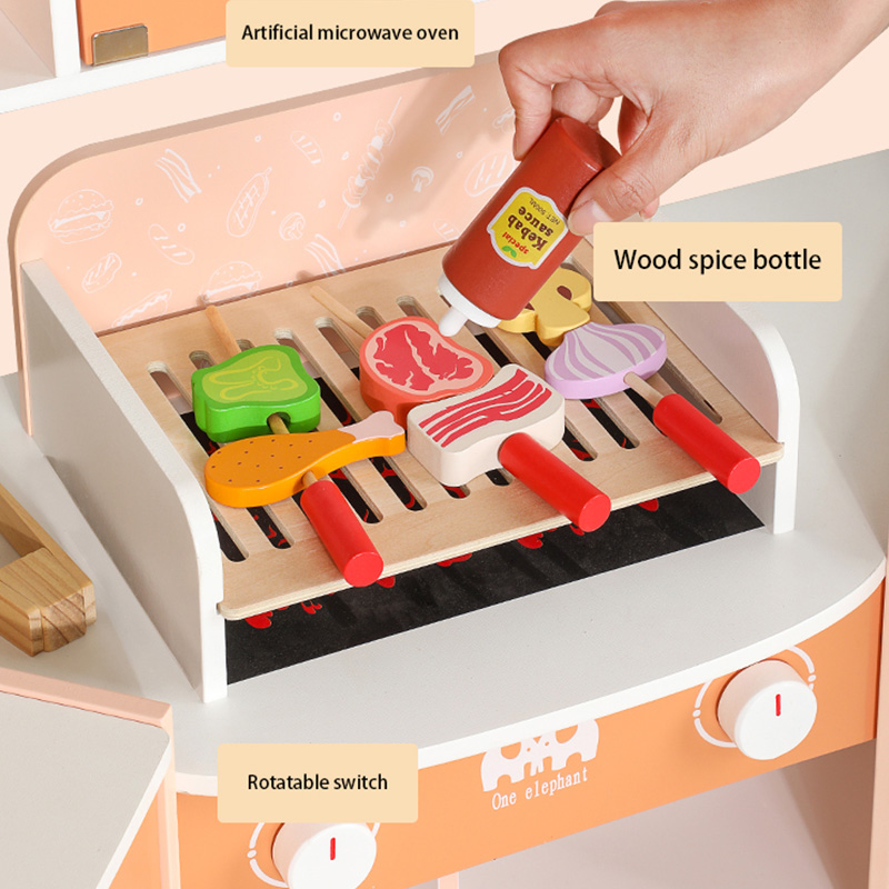 Hot Sale Multifunction Indoor Educational Cooking Pretend Dessert Toy Children's Beech Solid Wood Kitchen Toys for Boys Kids CE