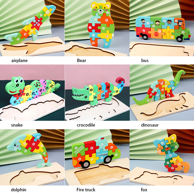 Hot Selling New Designs Wooden 3D Puzzles Montessori Game Toys Children Wood Jigsaw Puzzle Educational Toys