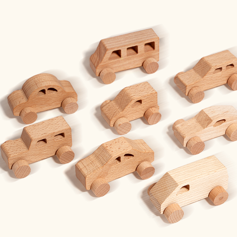 New Born Eco-friendly Safe Montessori Handmade Educational Wooden Toy Cars Set,Baby Boy Girl Wood Push Car for Nursery Decor