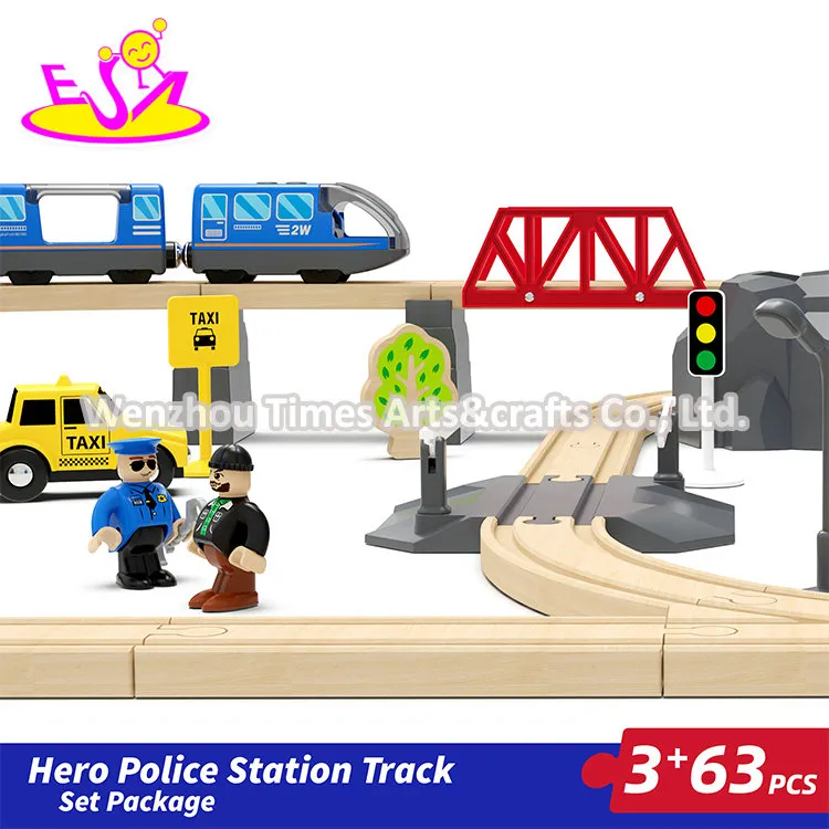 63 PCS Assembly Slot Wooden Toy Railway Set for Kids W04C247